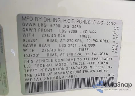 2008 Porsche Cayenne S from USA, damaged, VIN WP1AB29P38LA32878